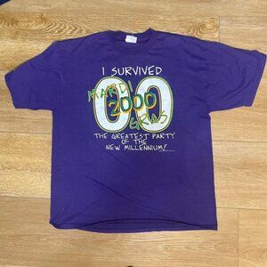 Y2K 2000 ‘I Survived Mardi Gras’ Jerzees T Shirt - Size Large